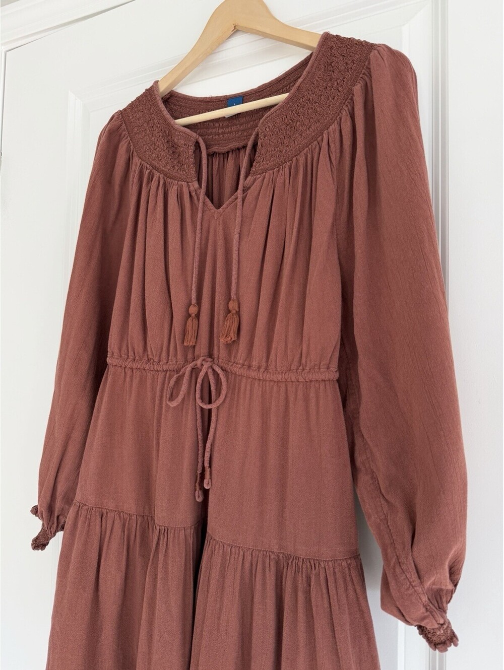 Old Navy Terracotta Rust Smocked Bohemian Tiered Midi Dress Size S Boho Chic